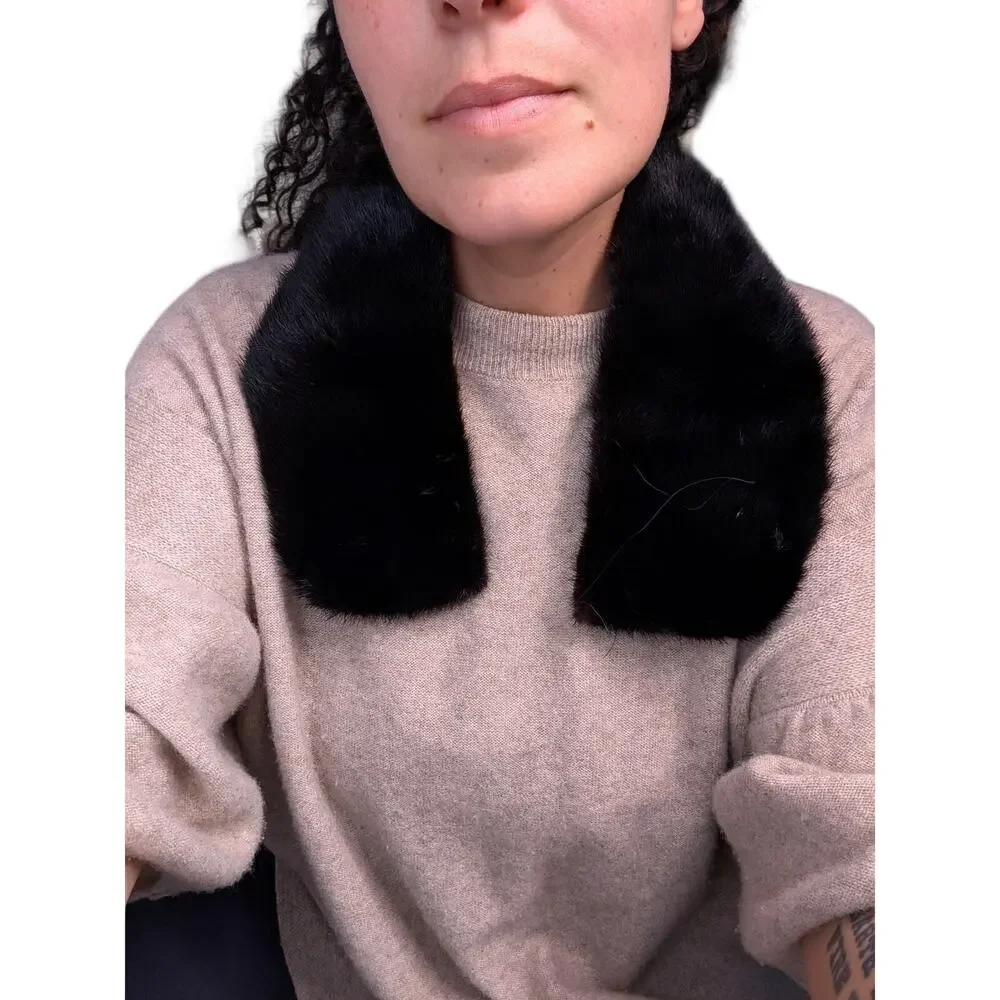 VTG Black Genuine Real Mink Fur Collar Scarf Shawl Neck Warmer Chic Mob Wife